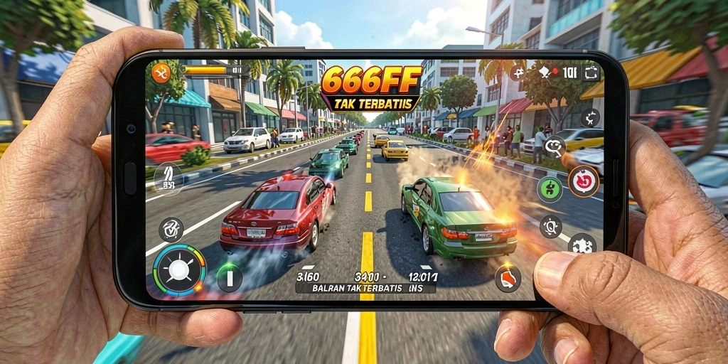 Screenshot dari gameplay balapan menegangkan di 666FF.
