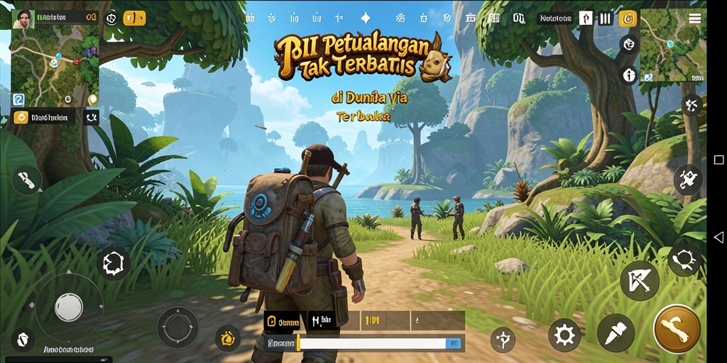Screenshot gameplay 8II yang menunjukkan petualangan di dunia terbuka.