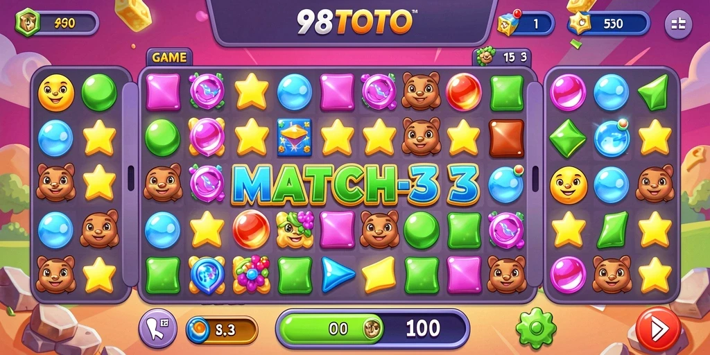 Gameplay seru 98TOTO dengan tantangan mencocokkan permata.