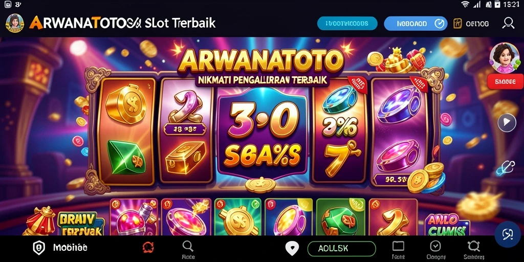 Tampilan gameplay slot ARWANATOTO yang penuh warna dan menarik.