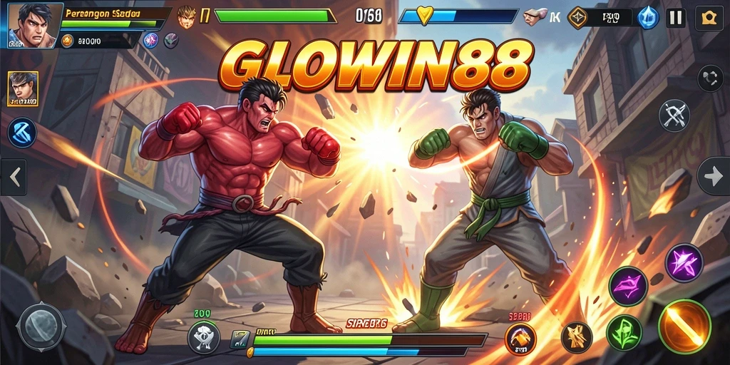 Tampilan seru dari pertarungan dalam GLOWIN88 dengan grafis yang memukau.