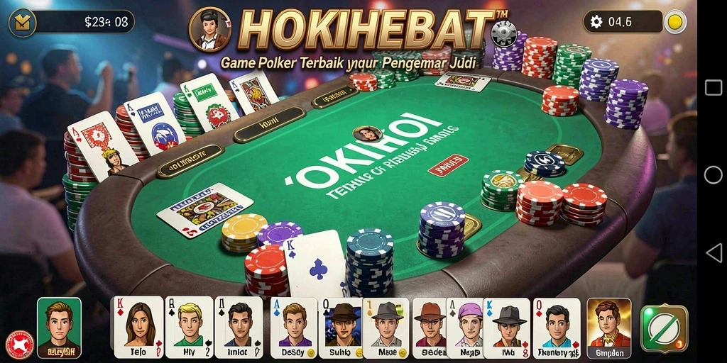 Screenshot HOKIHEBAT menampilkan permainan Poker yang penuh aksi.