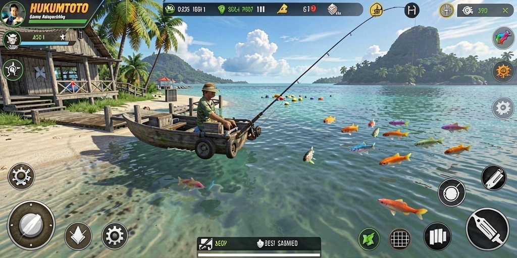 Tampilan gameplay HUKUMTOTO dengan suasana memancing yang mengasyikkan.