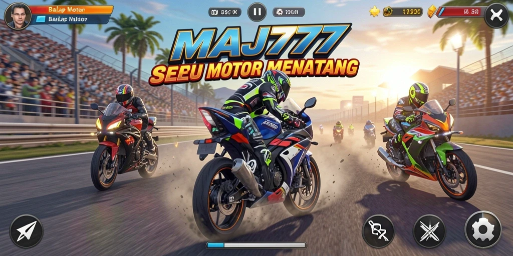 Screenshot MAJ777 menampilkan aksi balap motor yang mendebarkan.