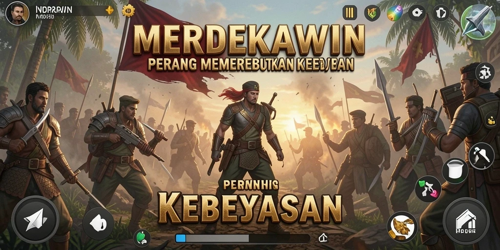 Screenshot gameplay MERDEKAWIN yang menampilkan aksi menembak intens.