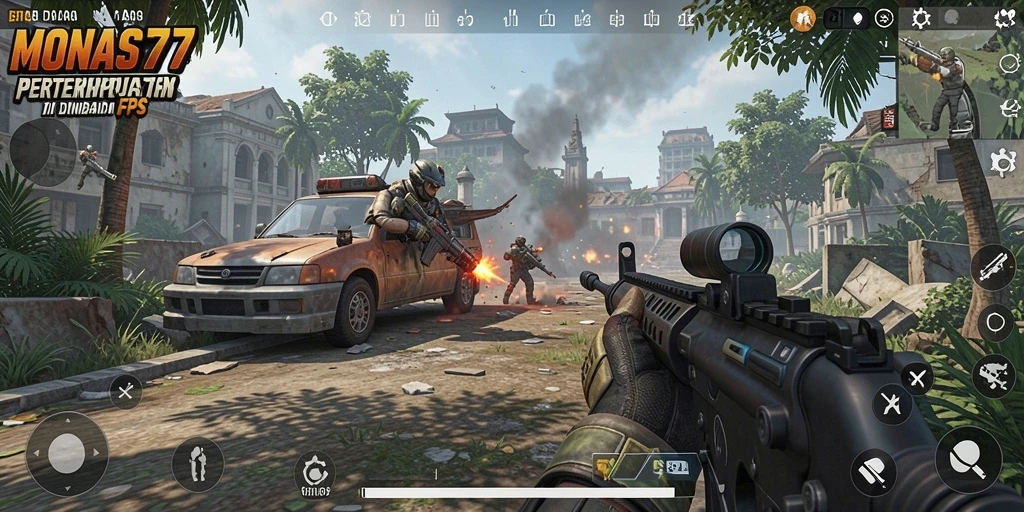 Tampilan gameplay seru dalam MONAS77 dengan aksi FPS yang mendebarkan.