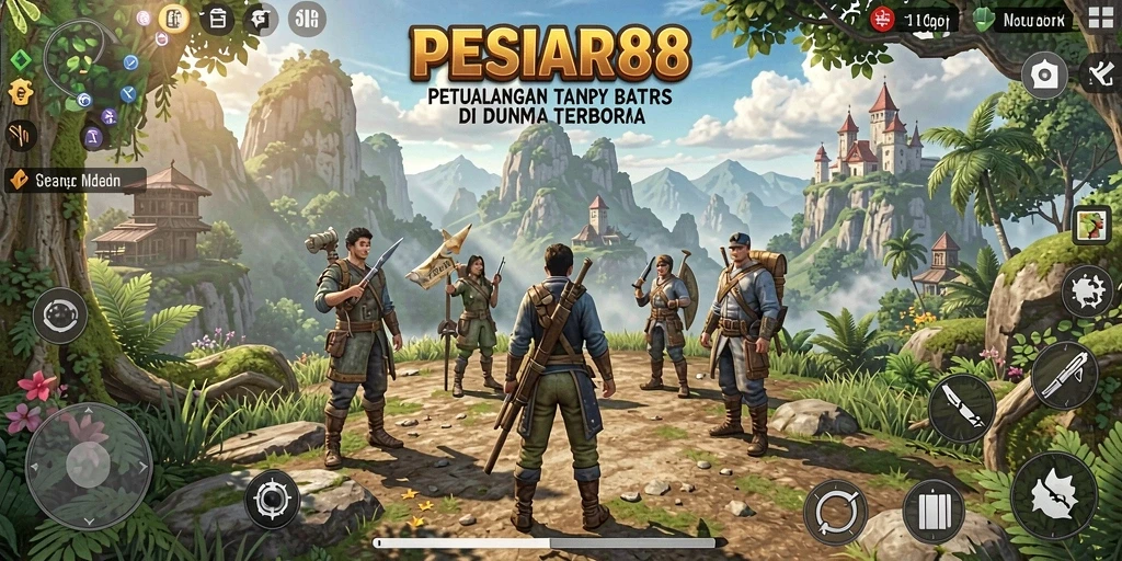 Tangkapan layar menampilkan gameplay PESIAR88 dengan dunia terbuka yang luas.