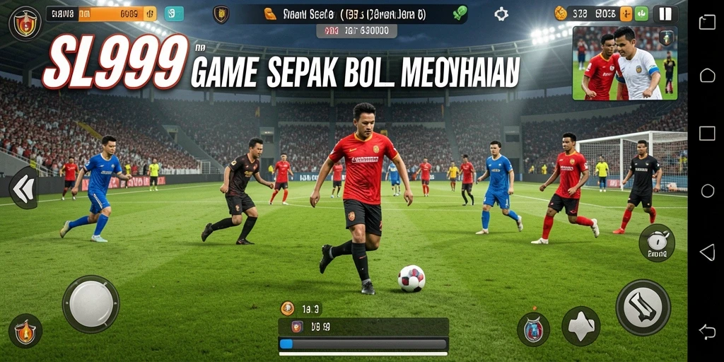 Tangkapan layar SL999 menunjukkan aksi seru dalam permainan sepak bola.