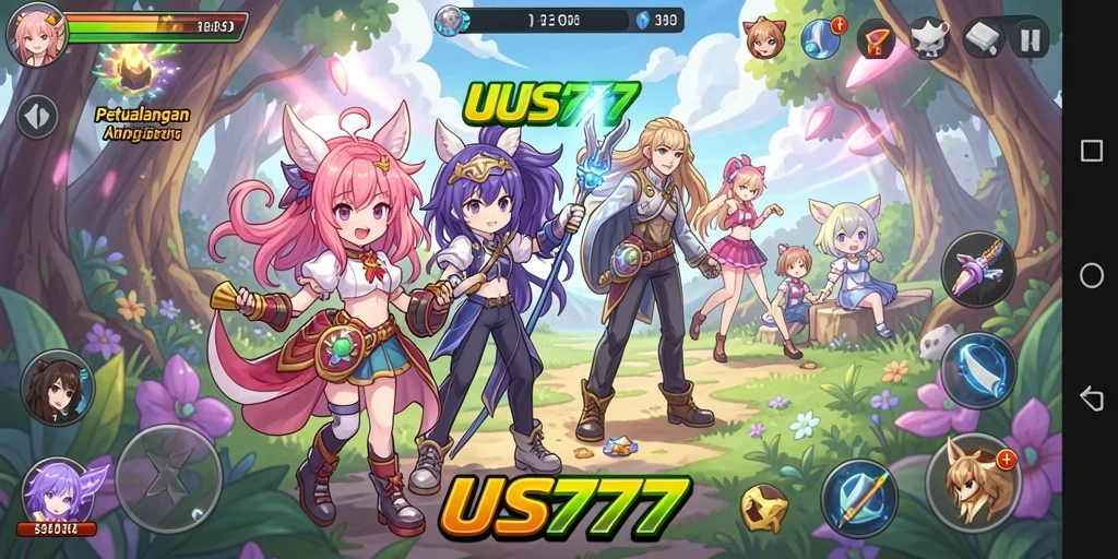 Screenshot gameplay UUS777 menampilkan aksi karakter anime yang seru.